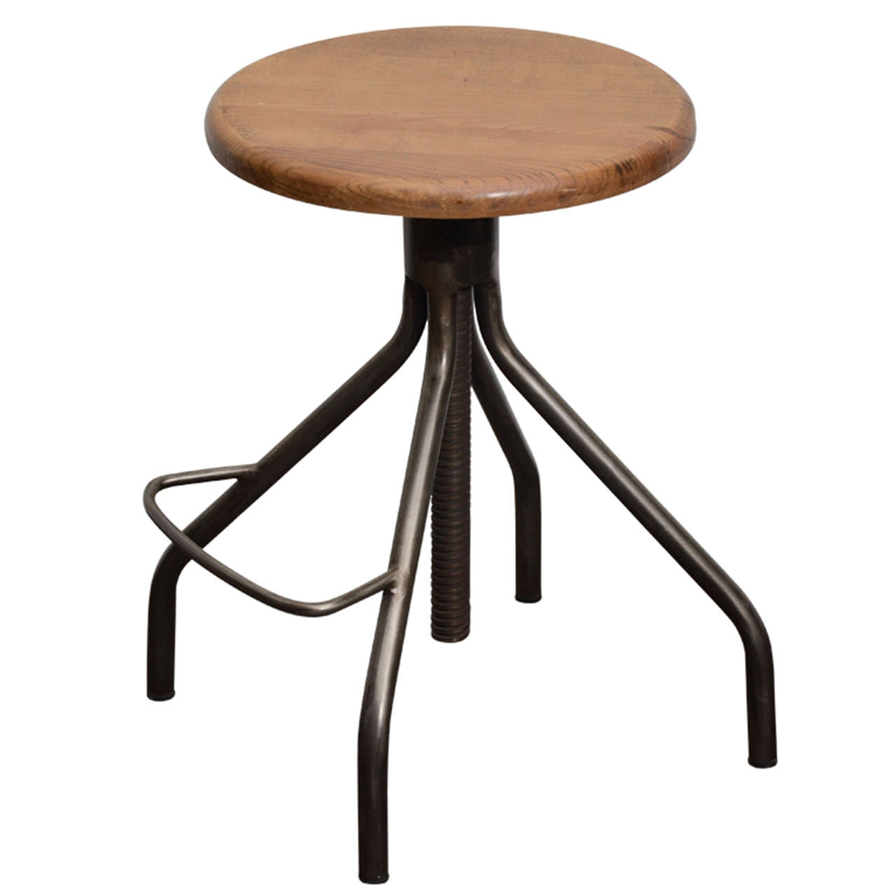 Industrial Stool with Adjustable Wooden Screw Top
