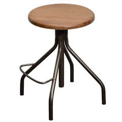 Industrial Stool with Adjustable Wooden Screw Top