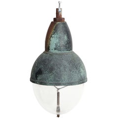 Industrial Copper Pendant Light with Verdigris Patina