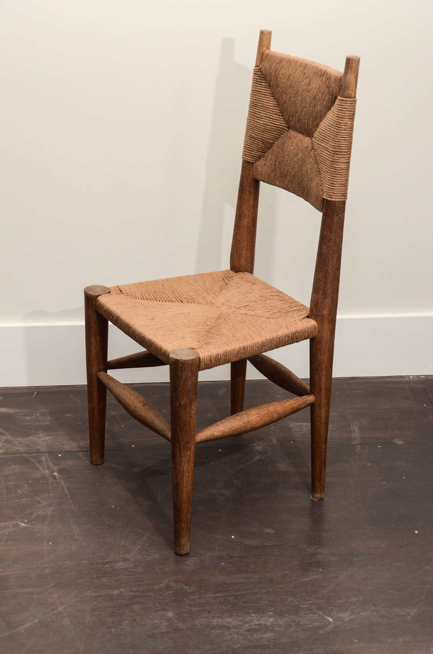 Set of 6 Charlotte Perriand Rush Dining Chairs In Excellent Condition In New York City, NY