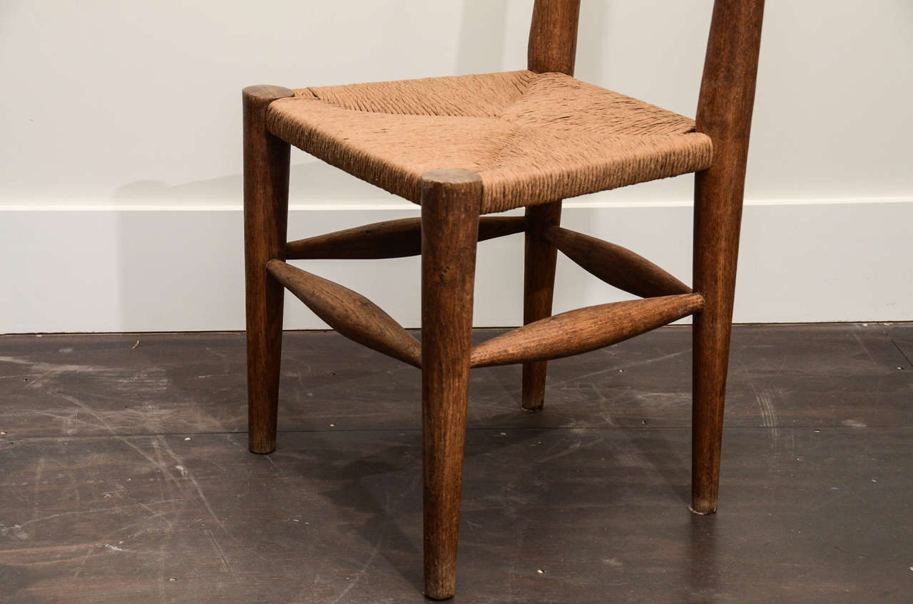 20th Century Set of 6 Charlotte Perriand Rush Dining Chairs
