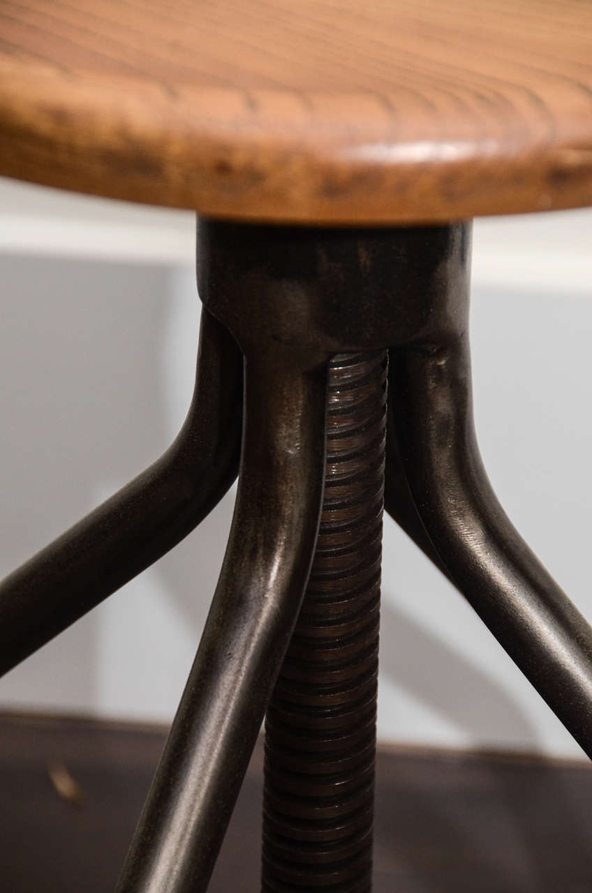 Industrial Stool with Adjustable Wooden Screw Top at 1stDibs screw