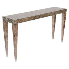 Vintage Stunning Tessellated Mother-of-Pearl and Nickel Console Table