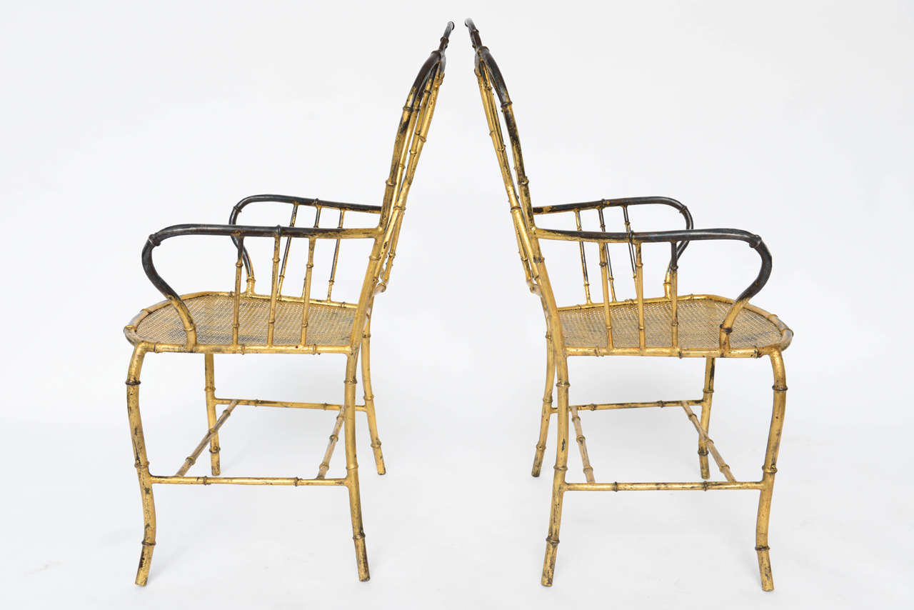 Italian Gilt Metal Faux Bamboo Chairs