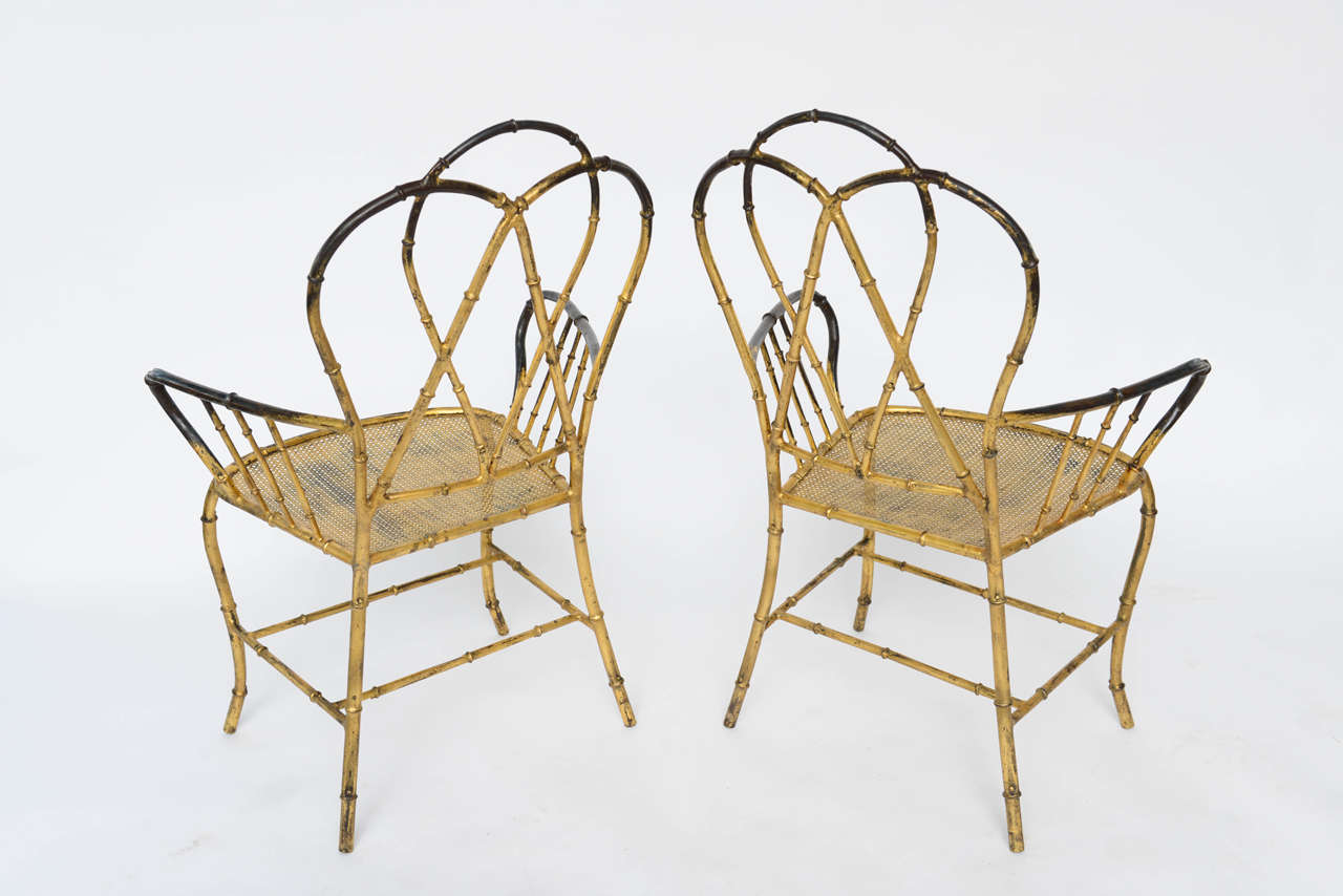 Gilt Metal Faux Bamboo Chairs In Excellent Condition In North Miami, FL