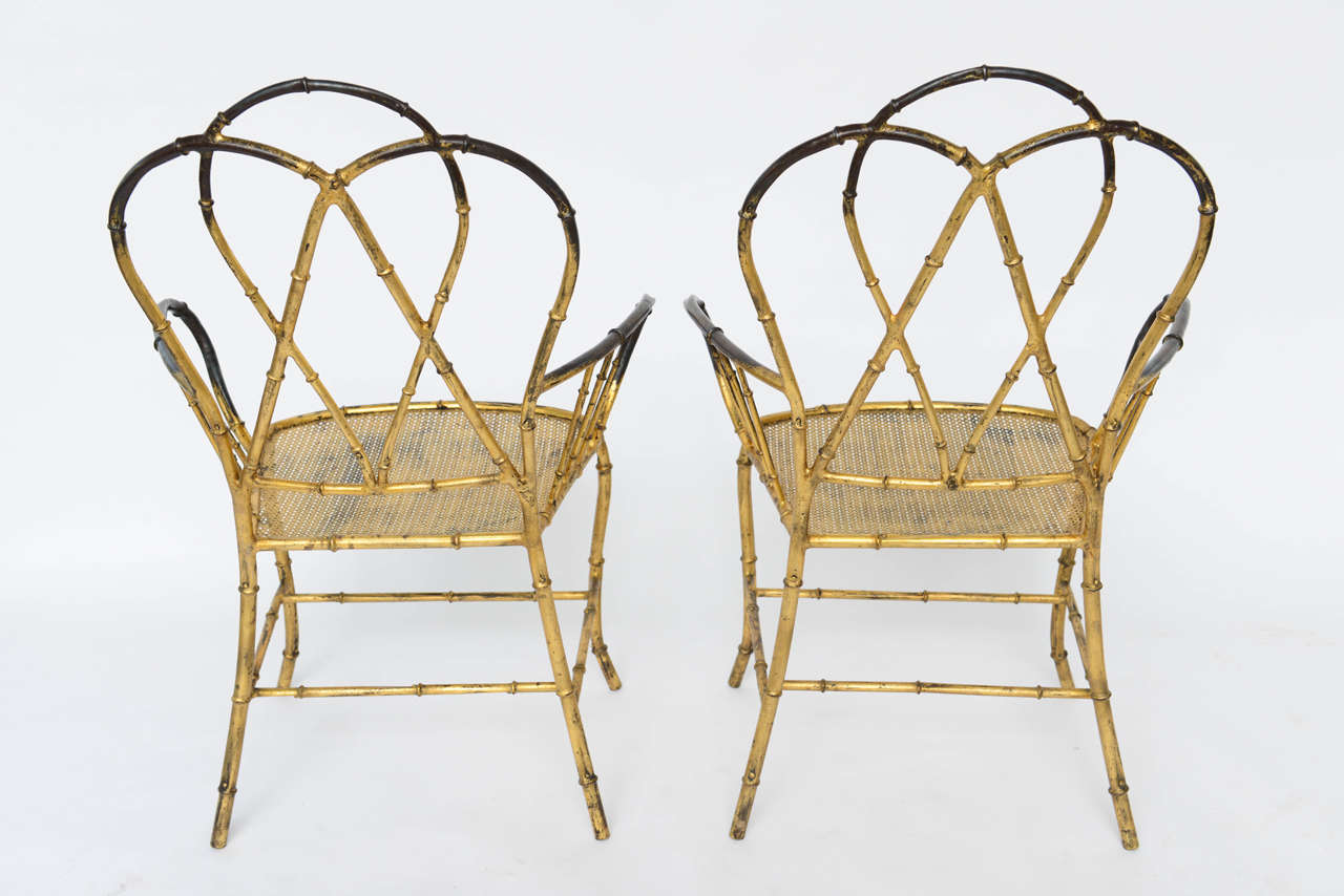 Mid-20th Century Gilt Metal Faux Bamboo Chairs