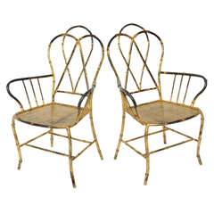 Gilt Metal Faux Bamboo Chairs