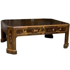Chinese Chippendale Style Coffee Table in Brown Lacquer