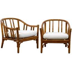 Handsome Pair of Bamboo Lounge/Club Chairs by McGuire