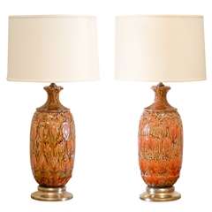 Pair of Vintage Glazed Ceramic Lamps
