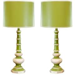 Pair of Vintage Ceramic Lamps in Lime and Cream 8