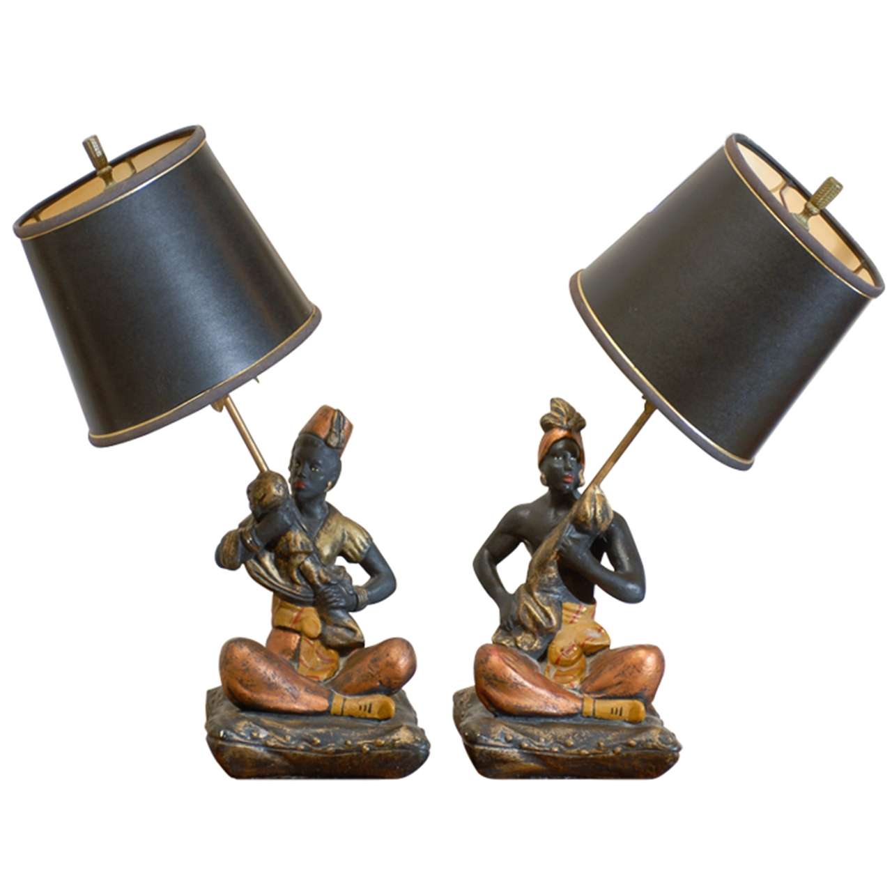 Unusual Pair of Blackamoor Lamps by Montecillo Studio For Sale at 1stDibs