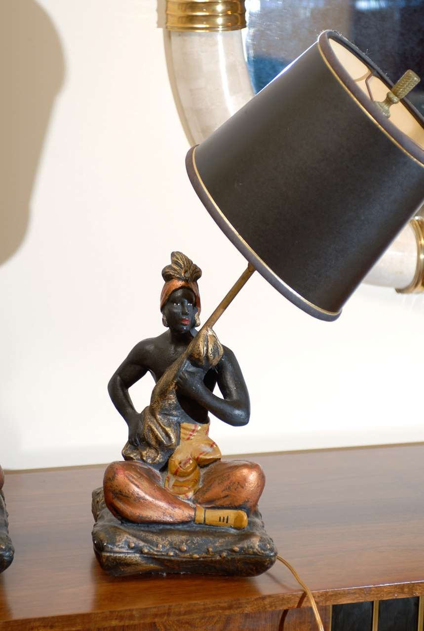 Unusual Pair of Blackamoor Lamps by Montecillo Studio For Sale at 1stDibs