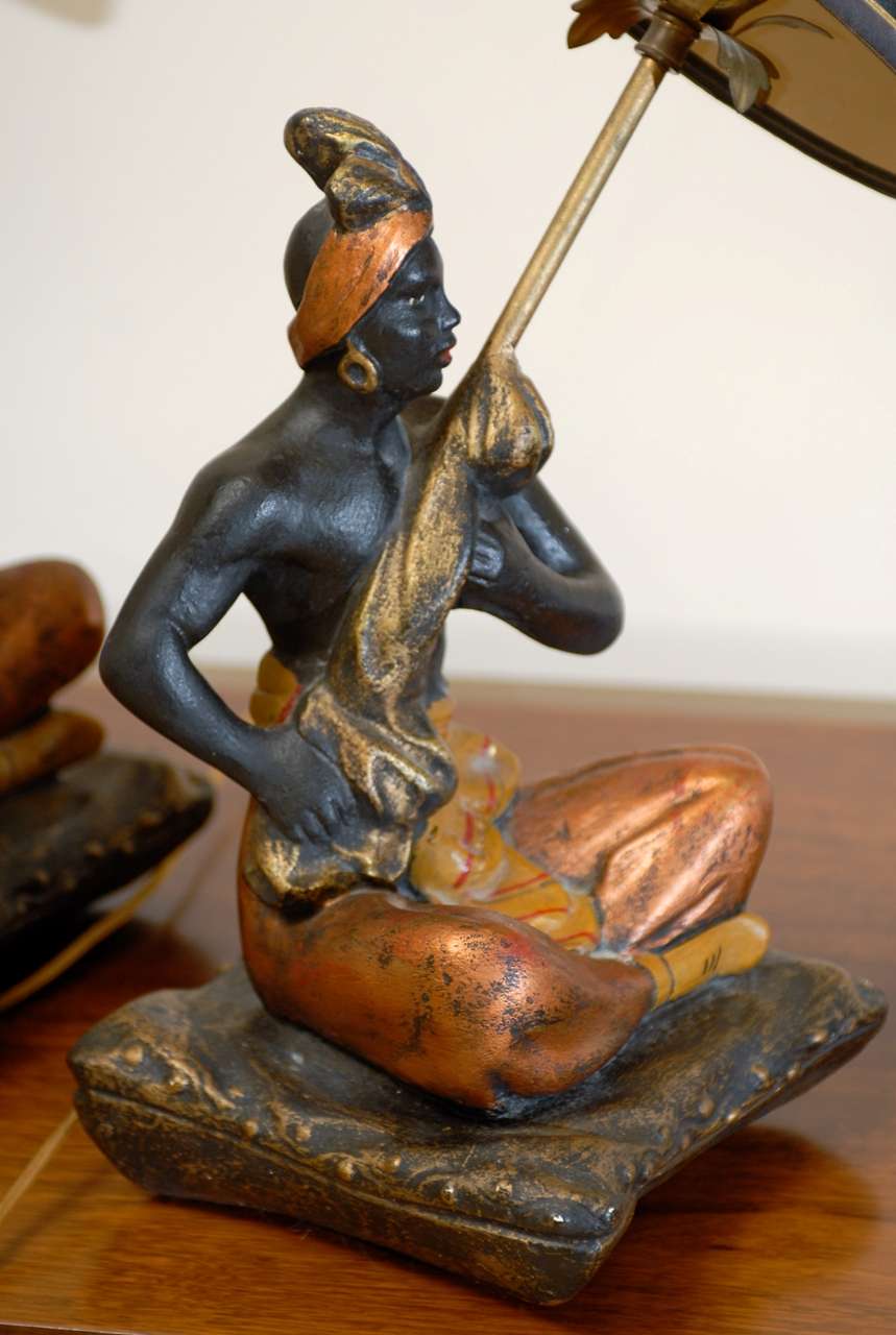 Unusual Pair of Blackamoor Lamps by Montecillo Studio For Sale at 1stDibs