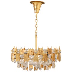 Vintage Brutalist Gilt Relief Chandelier by Palwa, Germany 1970s