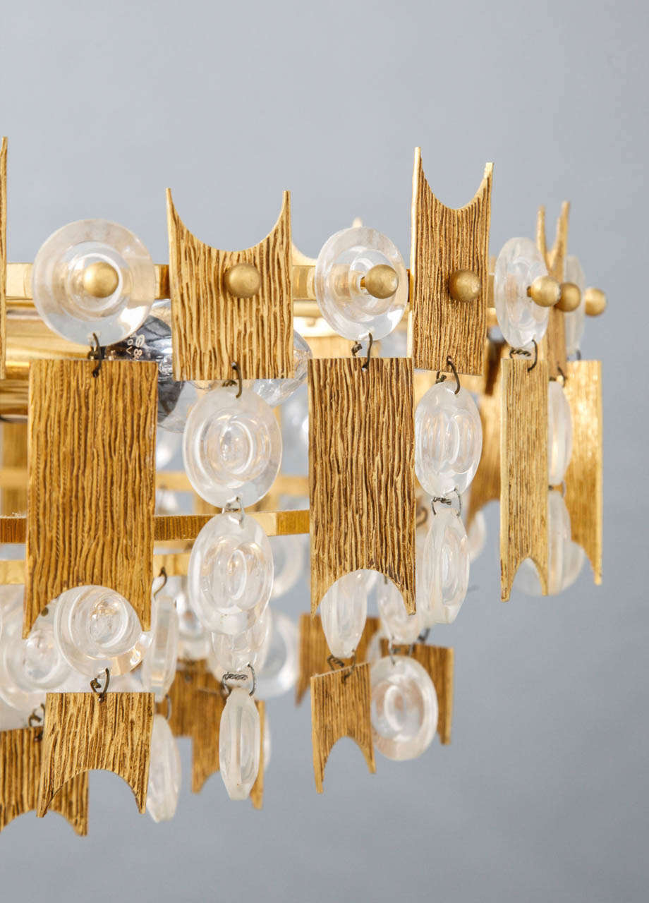 Mid-Century Modern Brutalist Gilt Relief Chandelier by Palwa, Germany 1970s For Sale