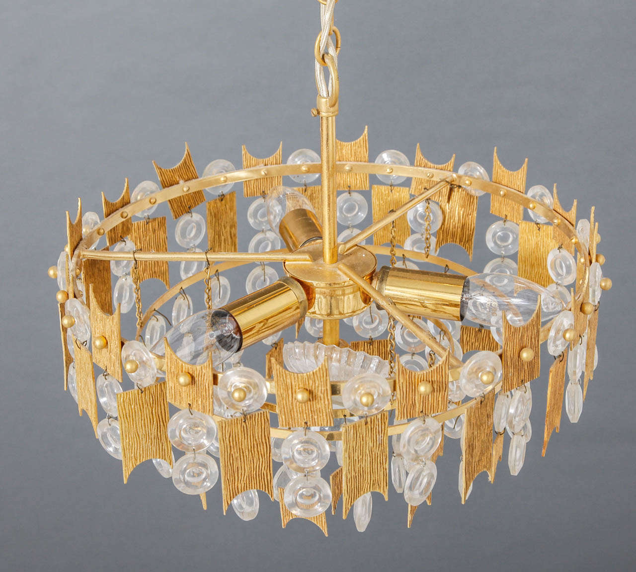 Brutalist Gilt Relief Chandelier by Palwa, Germany 1970s In Good Condition For Sale In Antwerp, BE