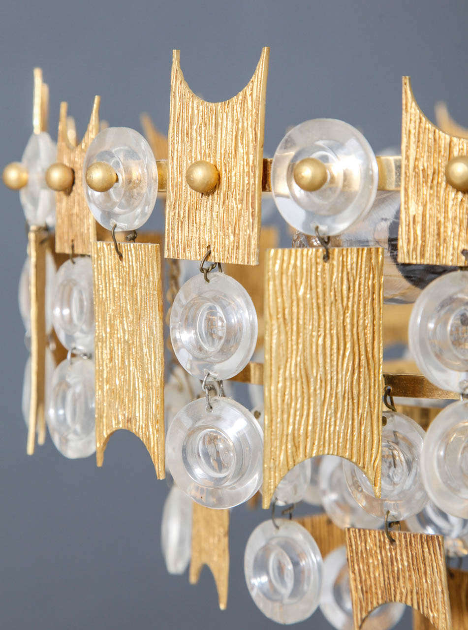 Glass Brutalist Gilt Relief Chandelier by Palwa, Germany 1970s For Sale