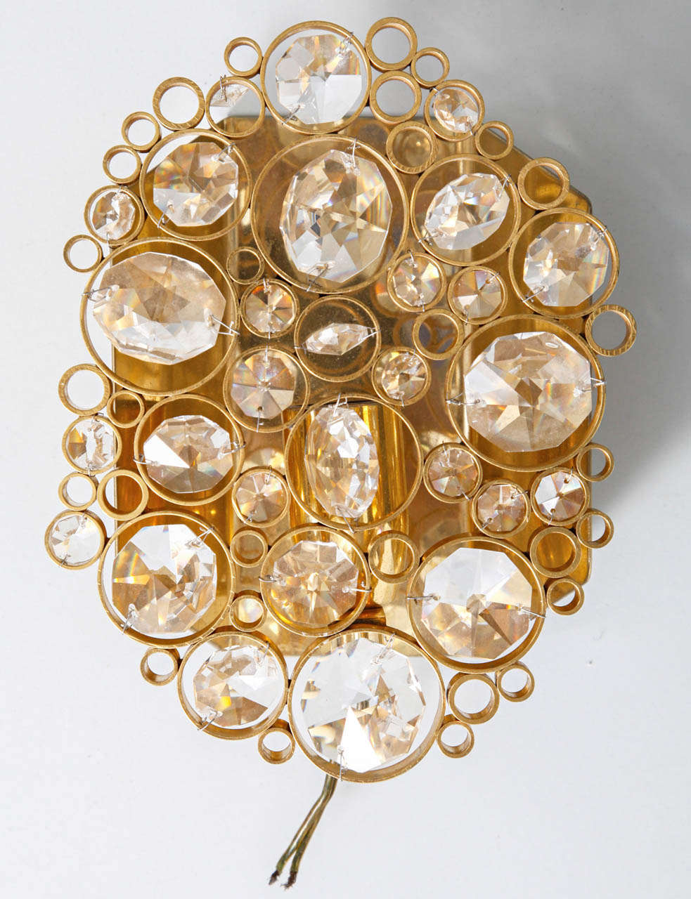 Huge Palwa Set of Gilded Jewel Crystal Sconces
