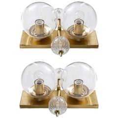 Set of Two Clear Glass Globes Sconces 1970's