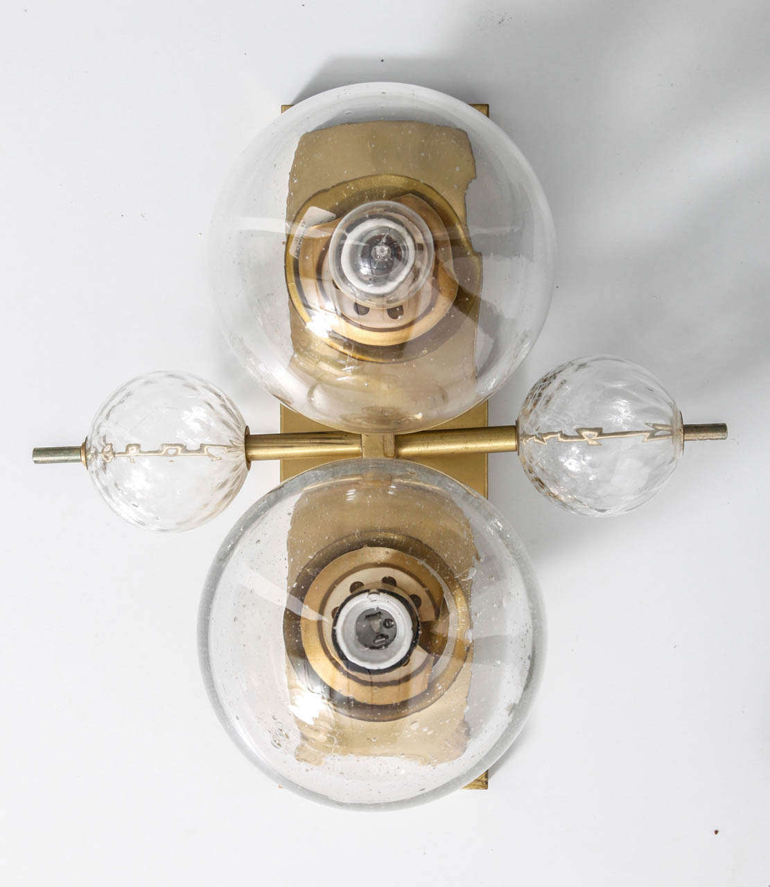 Mid-Century Modern Set of Two Clear Glass Globes Sconces 1970's For Sale