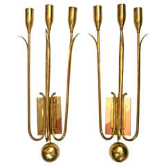 Danish Mid-Century Brass "Tulip" Wall Lights