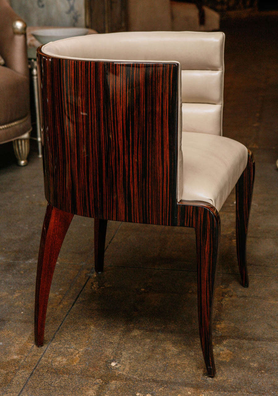 American Petite Art Deco Vanity Chair, Macassar Veneer, Webbed and Premium Leather