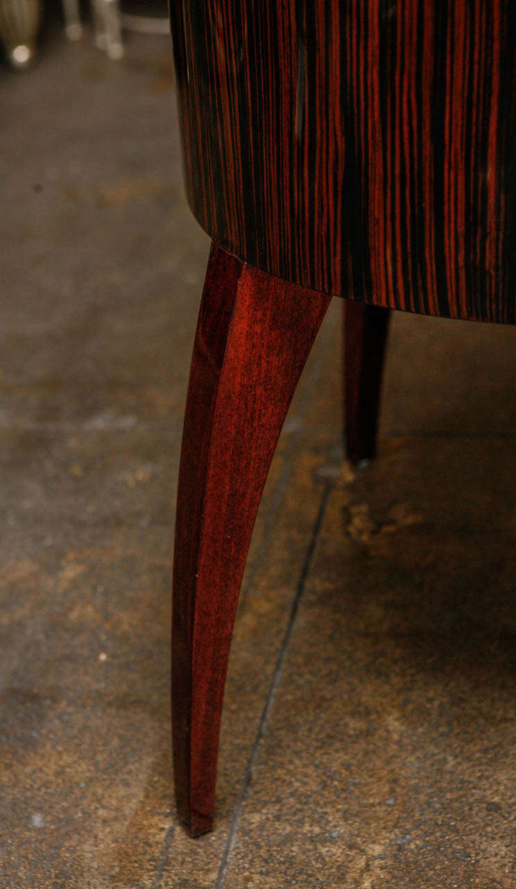 Petite Art Deco Vanity Chair, Macassar Veneer, Webbed and Premium Leather In Excellent Condition In Los Angeles, CA