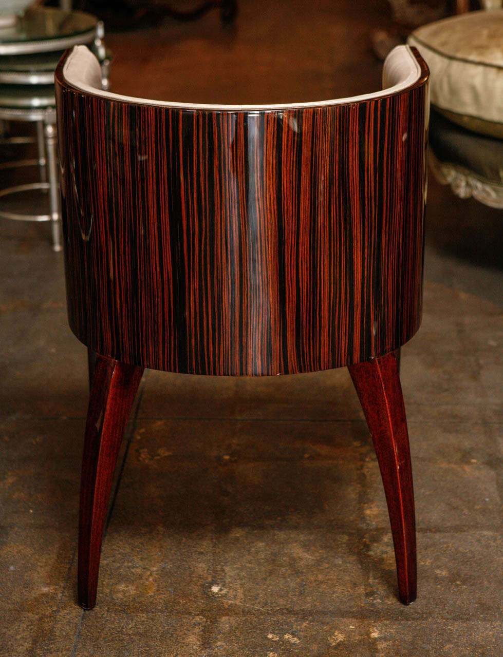 Upholstery Petite Art Deco Vanity Chair, Macassar Veneer, Webbed and Premium Leather
