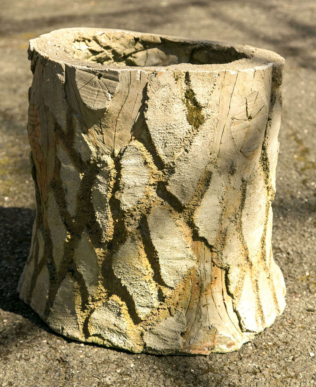 Faux Bois tree trunk planter.