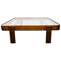 Paul Laszlo Cocktail Table in Gilded Finish with Glass Top