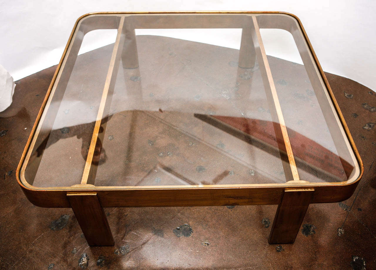 Paul Laszlo Cocktail Table in Gilded Finish with Glass Top In Good Condition In Los Angeles, CA