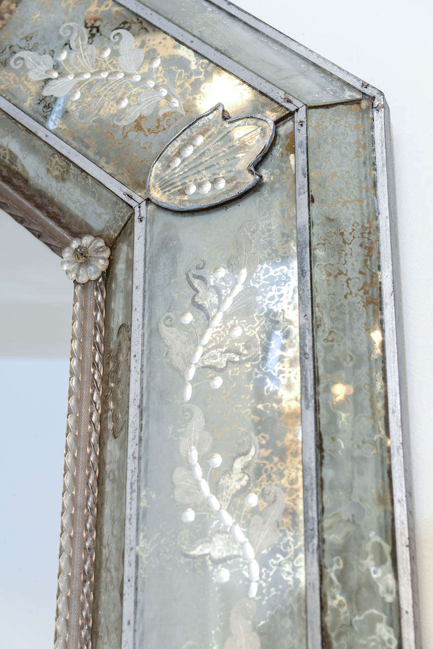 Glass Octagonal Venetian Mirror with Perfect Petina