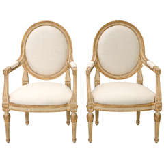Pair of Painted and Parcel Gilt Fauteuils, Circa 1900