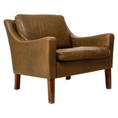 Danish Leather Lounge Chair in the Style of Borge Mogensen