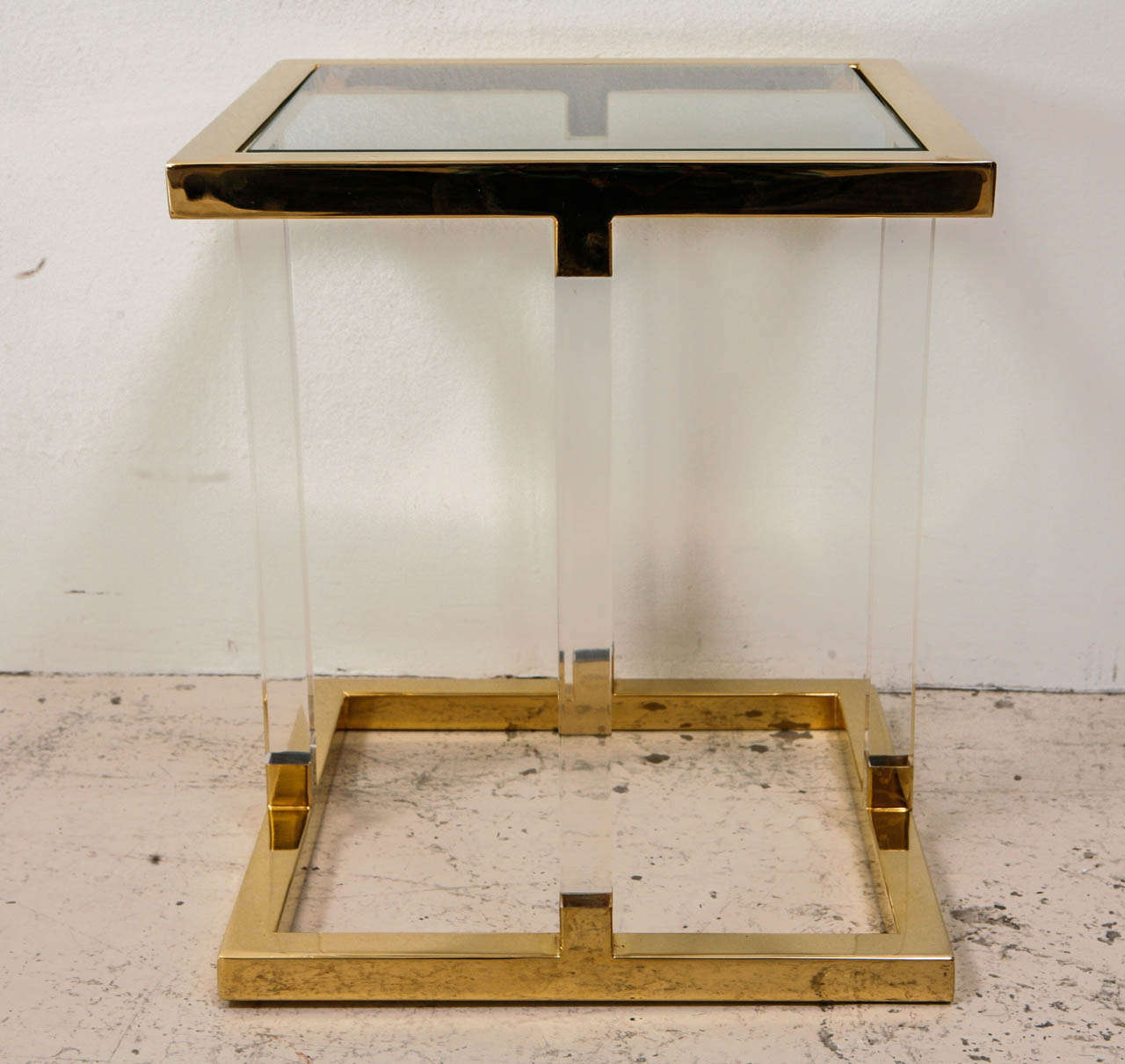 Lucite and Brass Side Table. Style of  Charles Hollis Jones. Unmarked