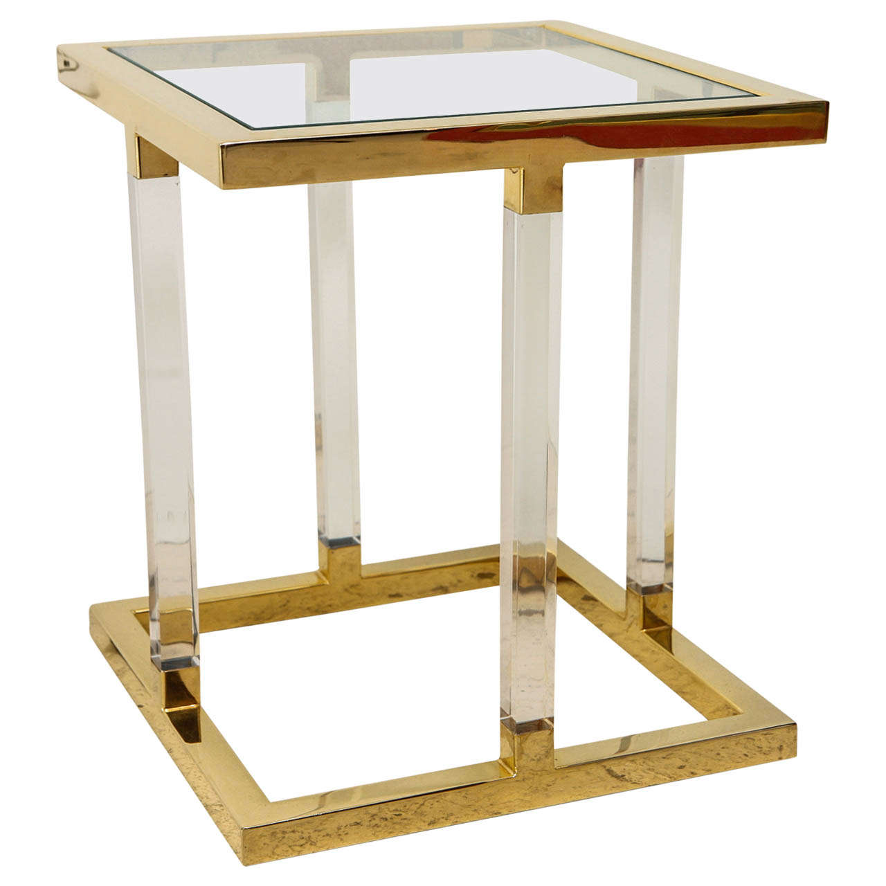 Lucite and Brass Side Table in the style of Charles Hollis Jones