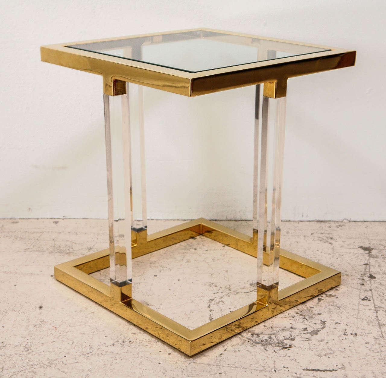 Lucite and Brass Side Table in the style of Charles Hollis Jones In Excellent Condition In Los Angeles, CA