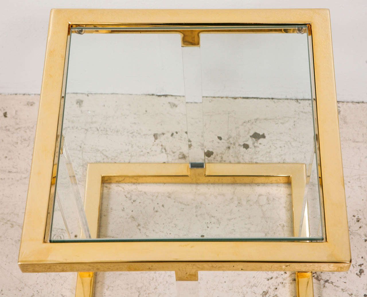 Late 20th Century Lucite and Brass Side Table in the style of Charles Hollis Jones