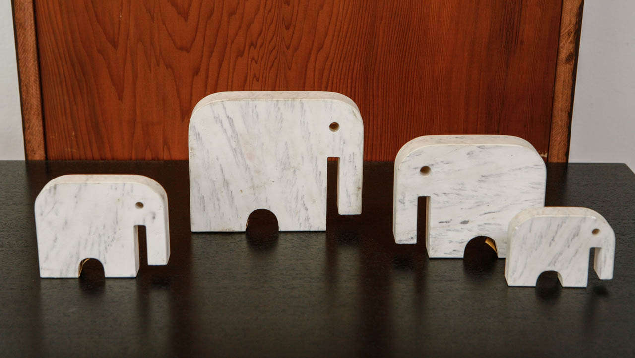 Set of 4 Italian Carrera Marble Elephants. Tagged Faini Aldo. Italy