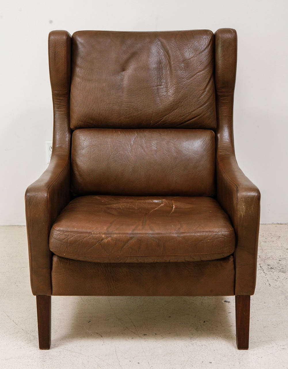 High Back Danish Leather Lounge Chair in the Style of Mogensen at