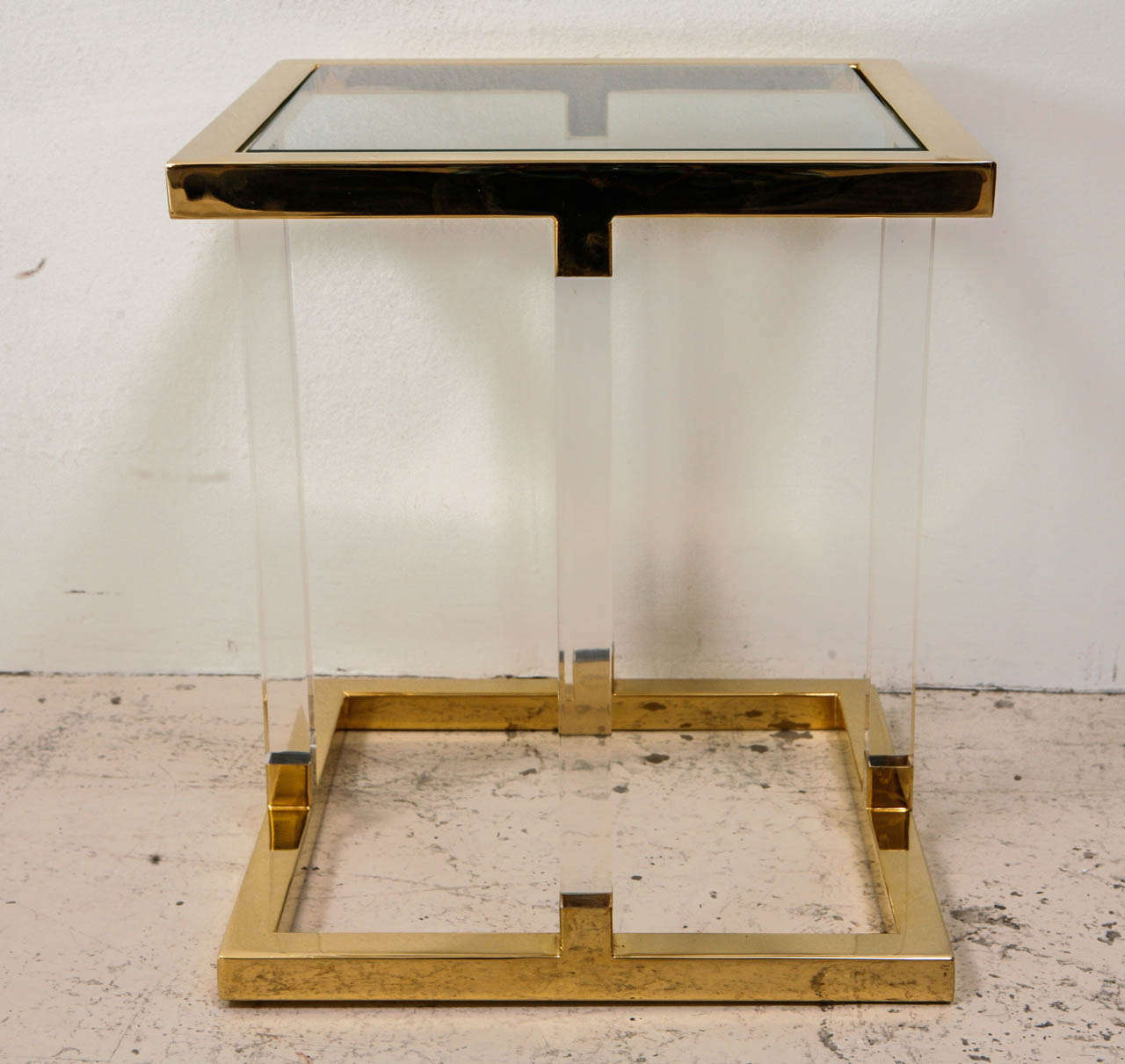 Lucite and Brass Side Table in the style of Charles Hollis Jones at 1stdibs
