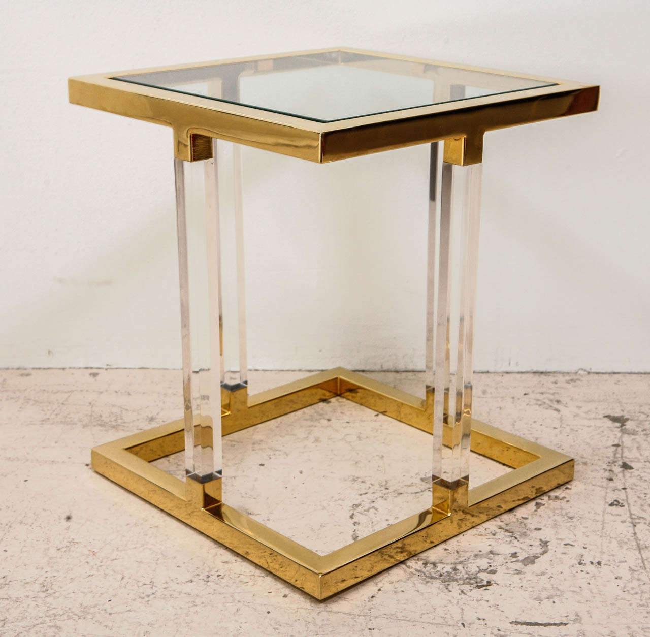 Lucite and Brass Side Table in the style of Charles Hollis Jones at 1stdibs