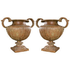 Large Pair of Handled, Terracotta Urns