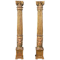 Tall Pair of Carved Gilt Wood 18th Century Columns