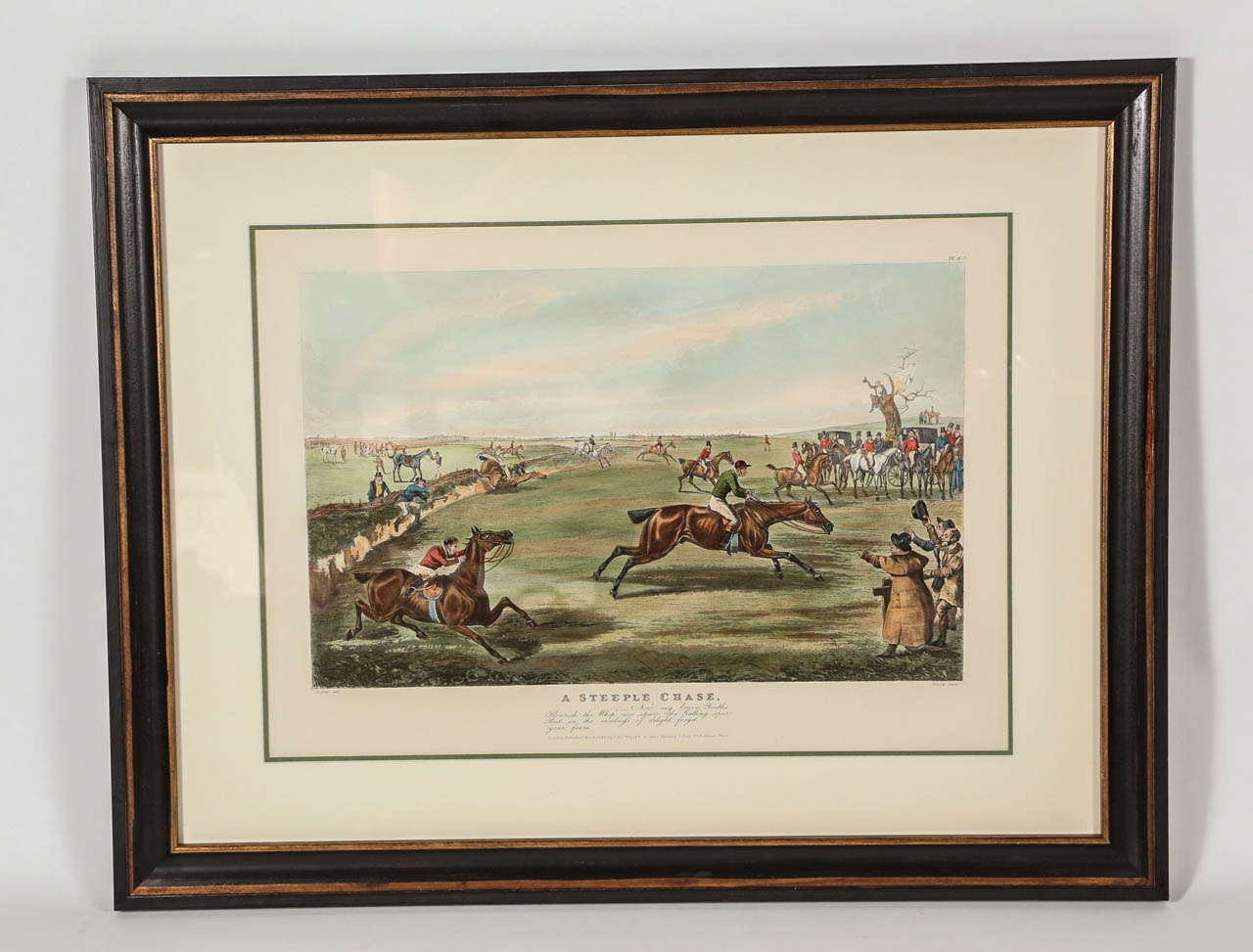 This hand-colored etching depicts the finish line of the race. By Henry Thomas Alken and printed by S & J Fuller Publishers. Title reads 
