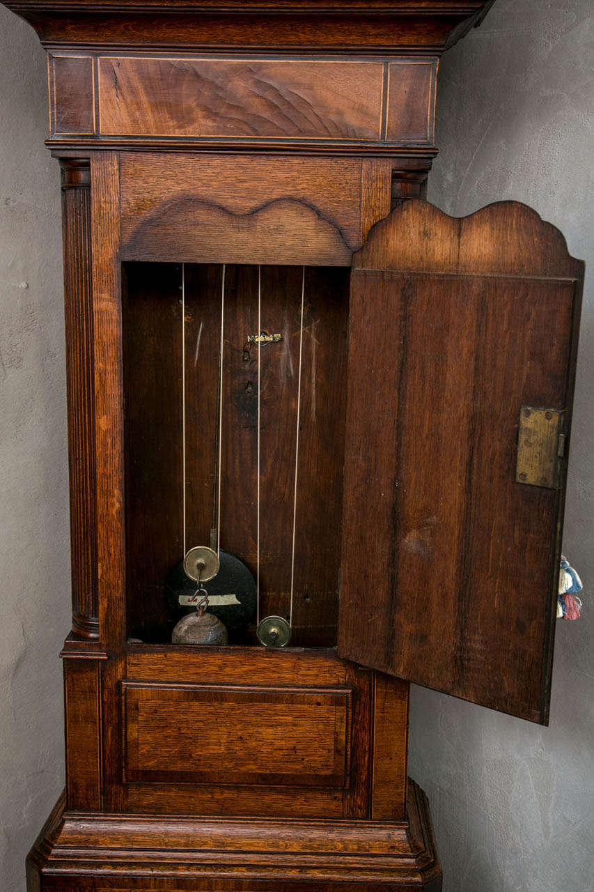 Inlay George III Oak and Mahogany Tall Case Clock