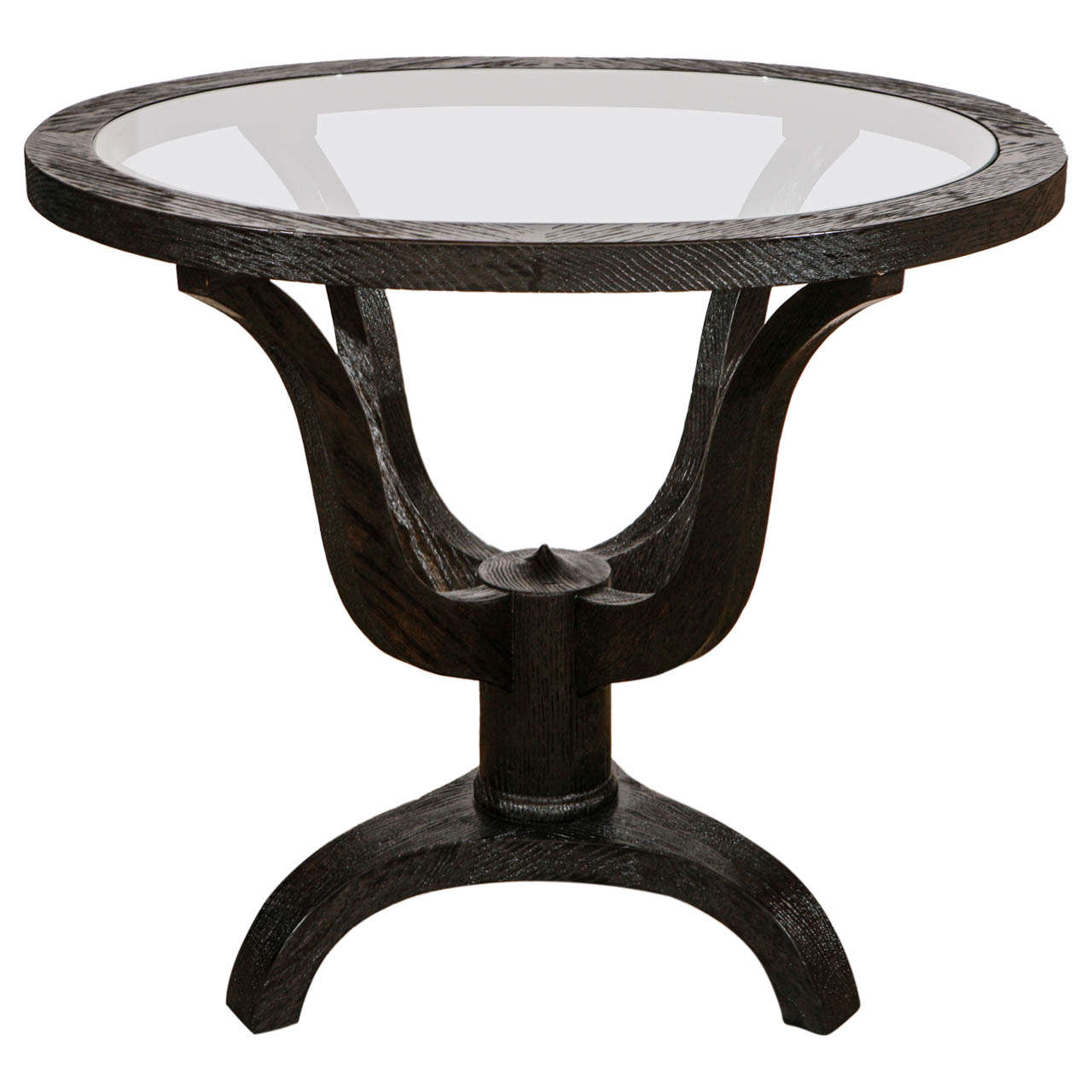 Distressed Ebonized Oak Oval Side Table with Glass Top at 1stDibs