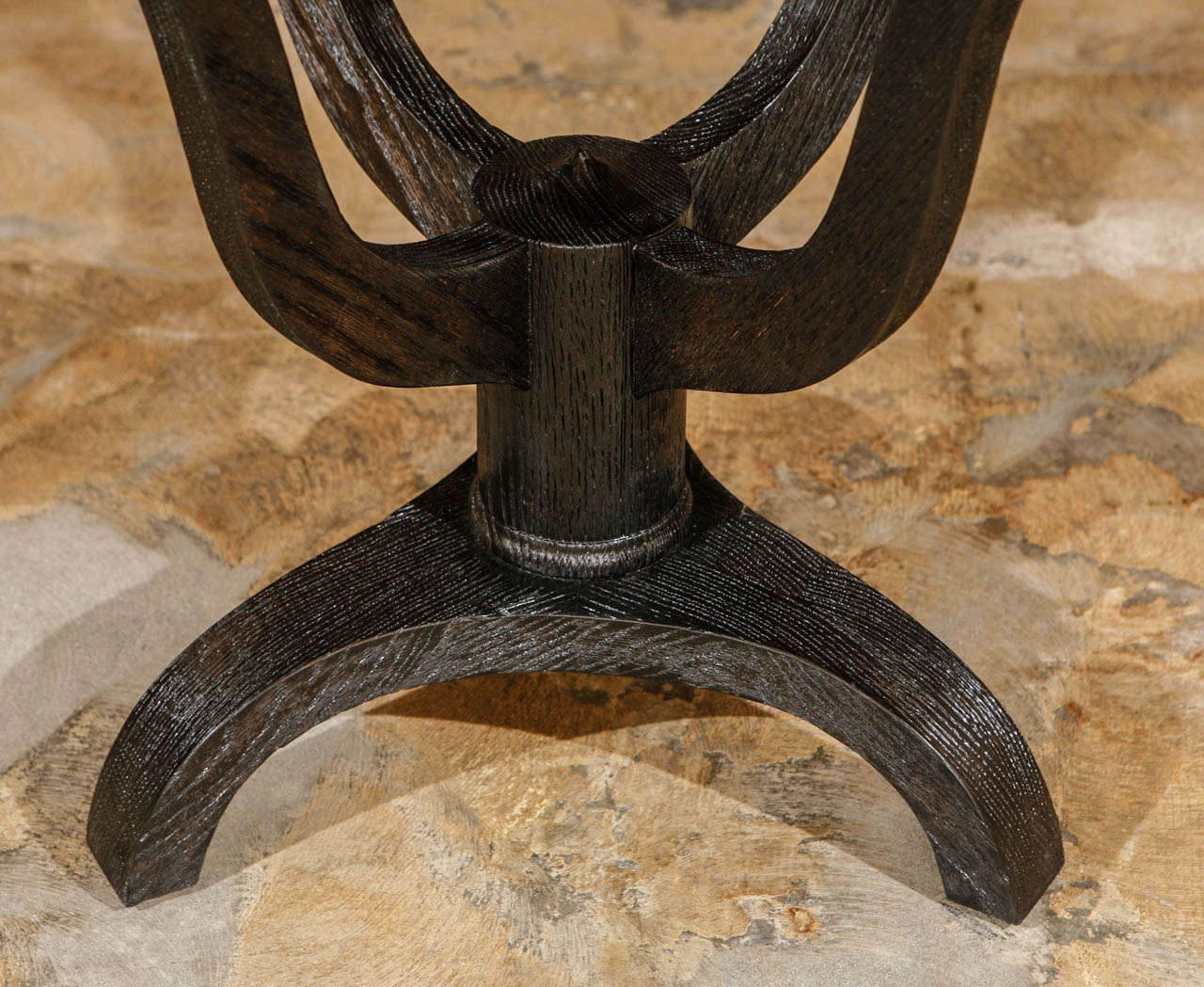 Distressed Ebonized Oak Oval Side Table with Glass Top at 1stDibs