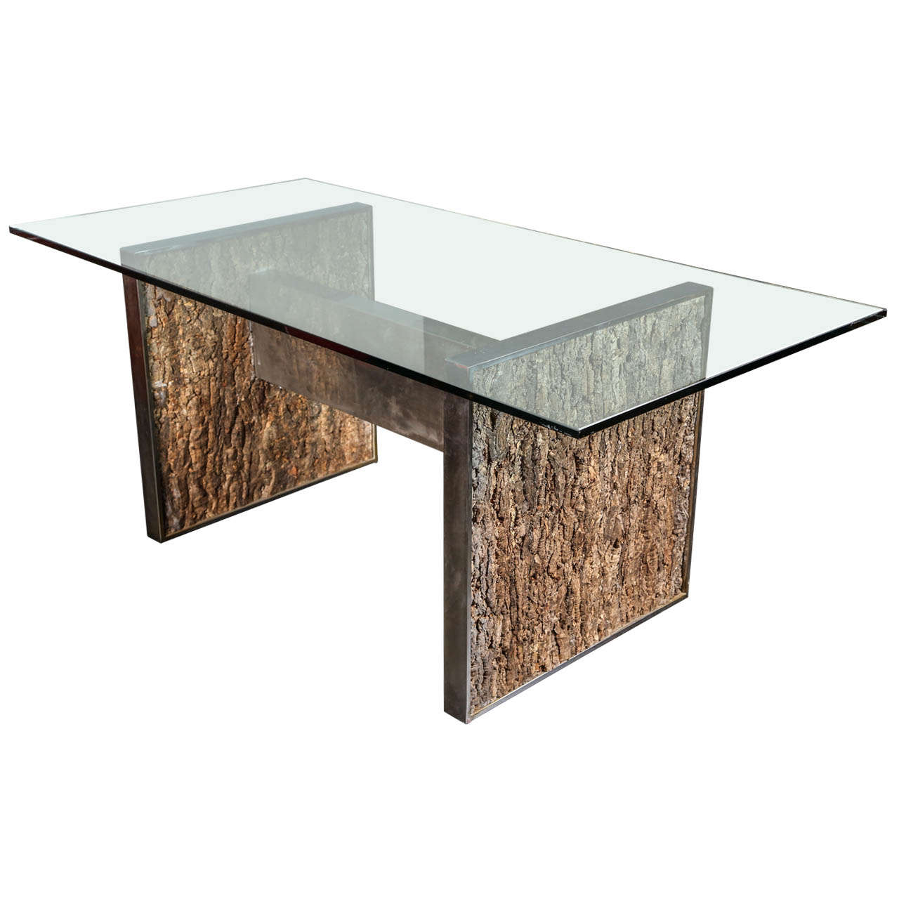 Stunning Tree Bark & Chrome Dining Table after Gabriella Crespi For Sale
